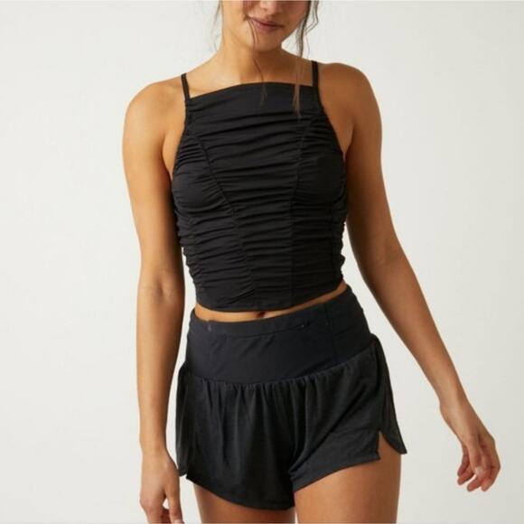 NEW Free People FP Movement Shirr Enough Cami Tank Top Black - Picture 1 of 14